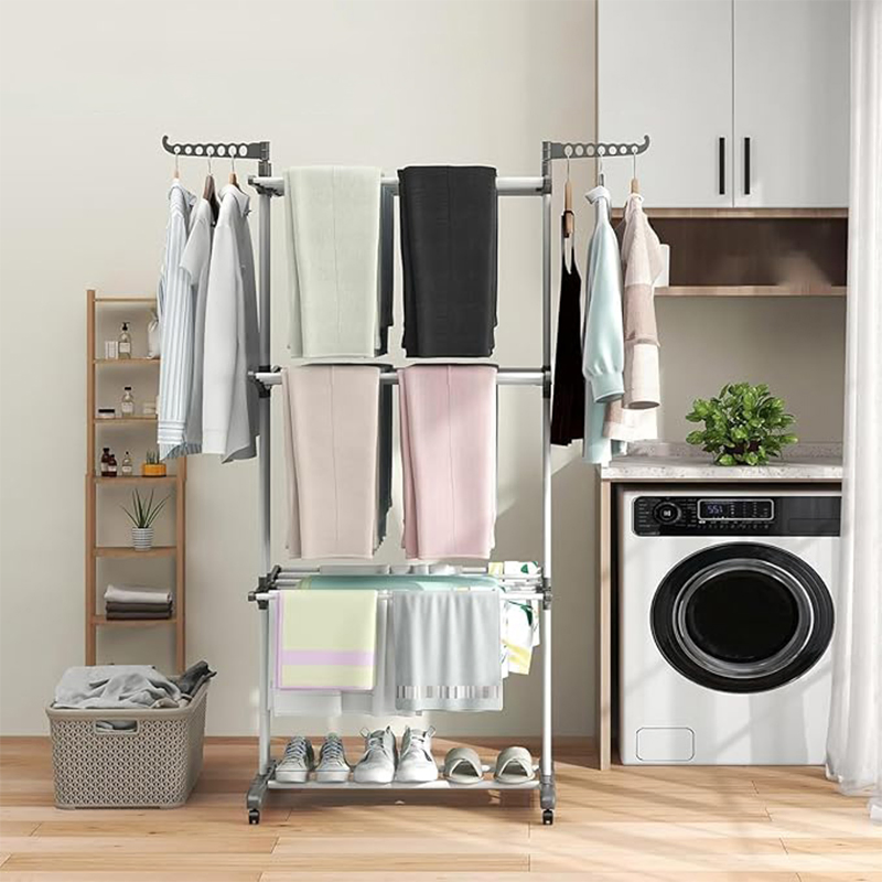 24 Drying Poles Oversized 4 Tier Movable Foldable Garment Laundry Towel Clothing Drying Rack with Castors