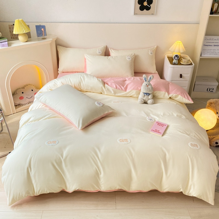 Embroidery Queen Bed Sheets Set 4 Piece Nordic Style Bedding Set Cotton Sheet Set