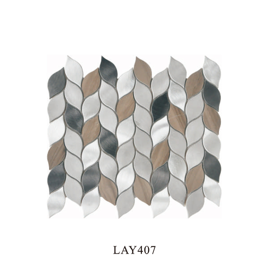 Мозаика из белого мрамора Каррара в форме листа