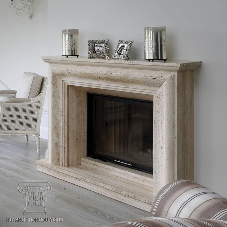Contemporary White Marble Fireplace with Simple Design