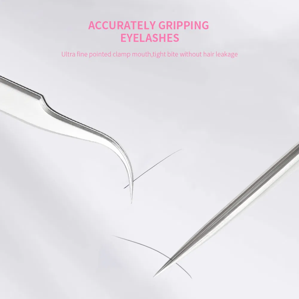 Stainless Steel Nail Eyelash Tools Set 90 Degrees Precision Lashes Eyebrow Tweezers for Eyelashes Extension