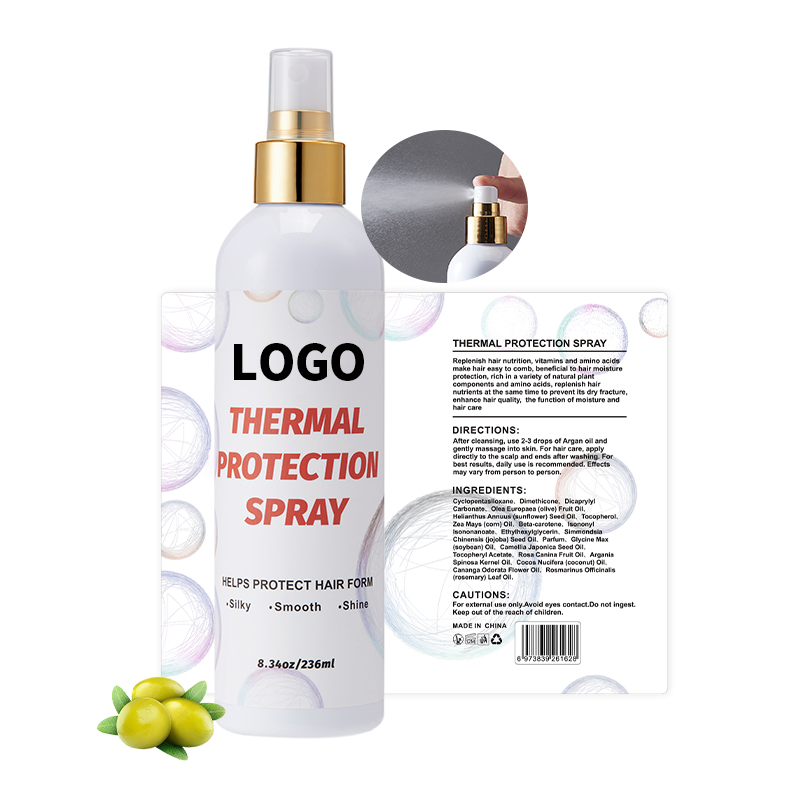Private Label Custom Logo Hair Heat Protection Spray Argan Oil Thermal 236ml Hair Protectant Spray for Hair