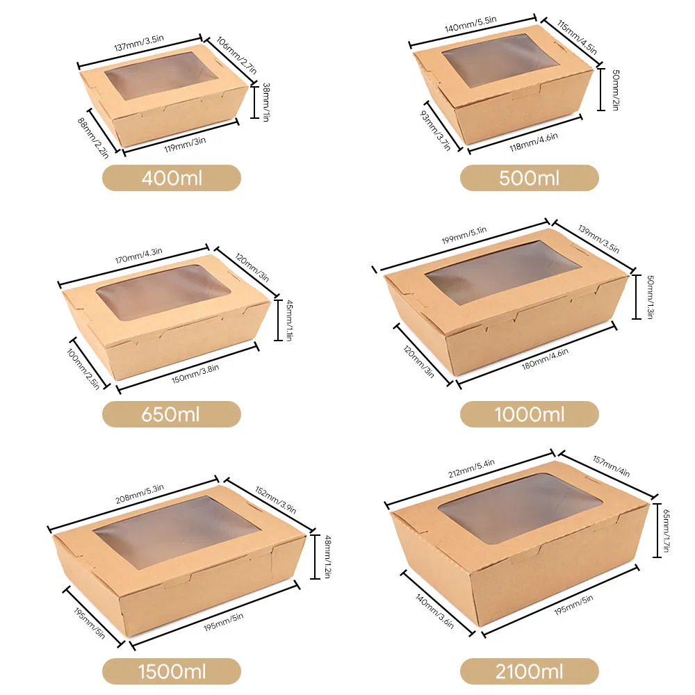 Compostable Disposable Food Container Kraft Paper Lunch Box Packaging Wholesale