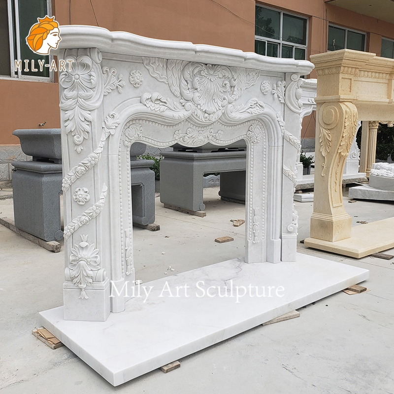 Hand-Caved Decorative Indoor French Fireplace Marble Fireplace for Home