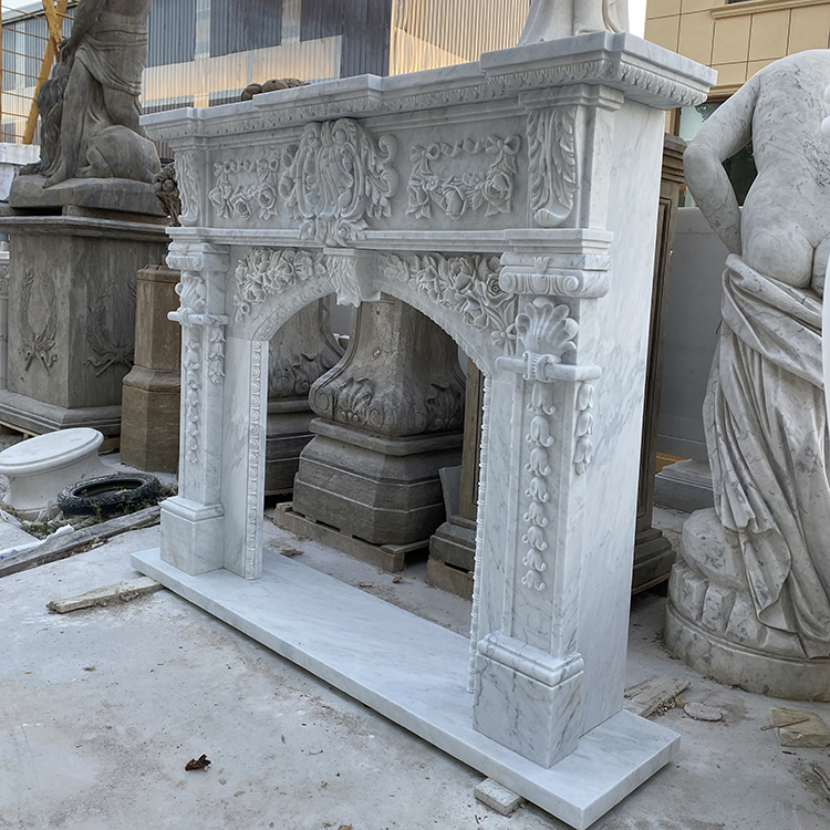 European Design Modern Indoor Hand Carved Cultured Marble Fireplace Mantel