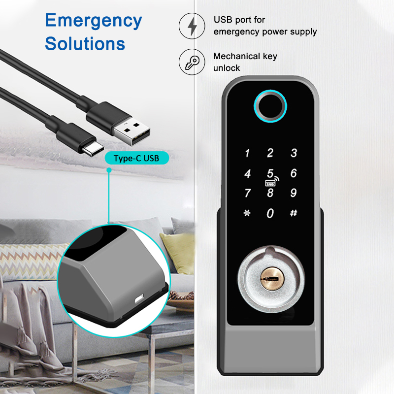 Waterproof Outdoor Fingerprint Ttlock Smart WiFi Gate Door Rim Lock