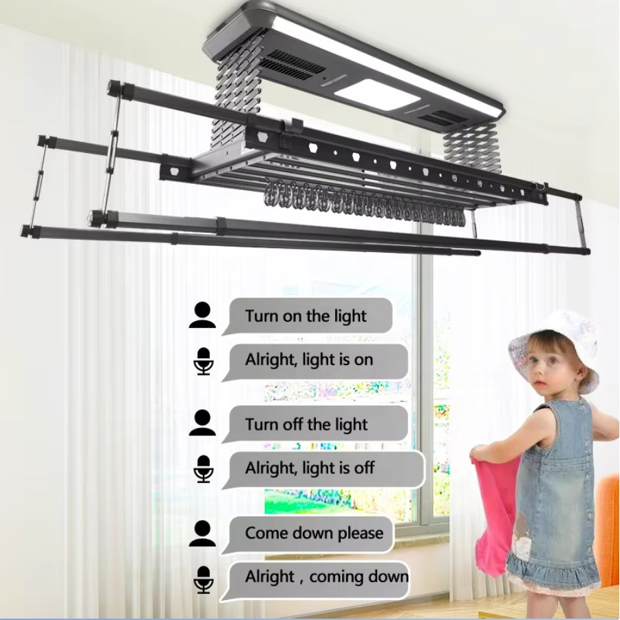 Cloth Dryer Ceiling LED Light Electric Auto Quick-Drying Smart Clothes Dry Hanger Disinfection Alexa Voicetelescopic Drying Rac