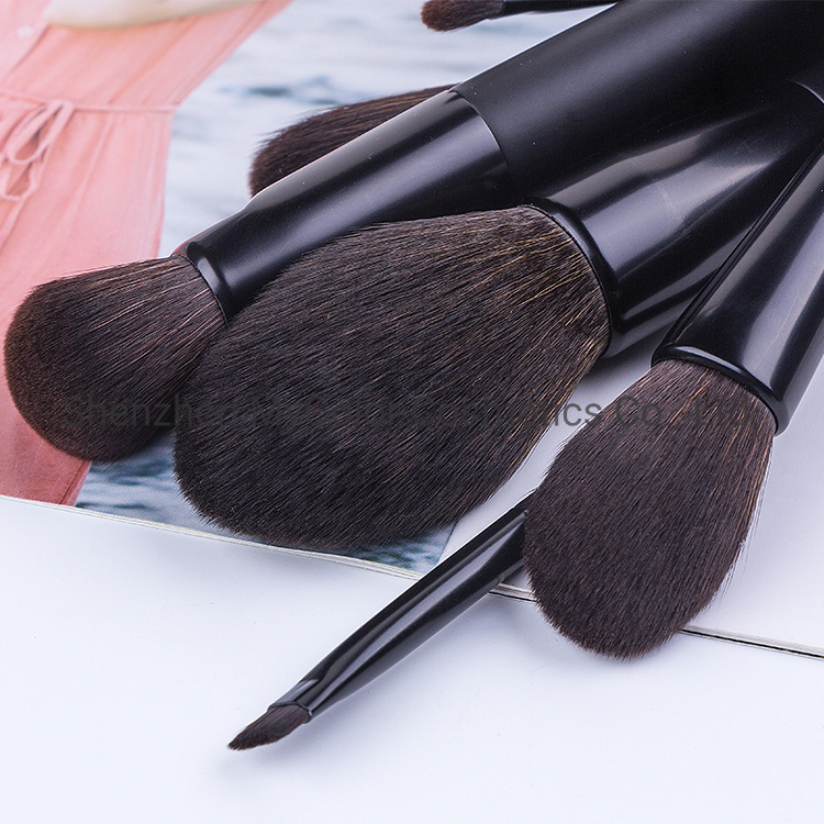 8PCS in One Private Logo Cosmetic Brush Set Black Wood Handle Makeup Brushes with Makeup Pouch