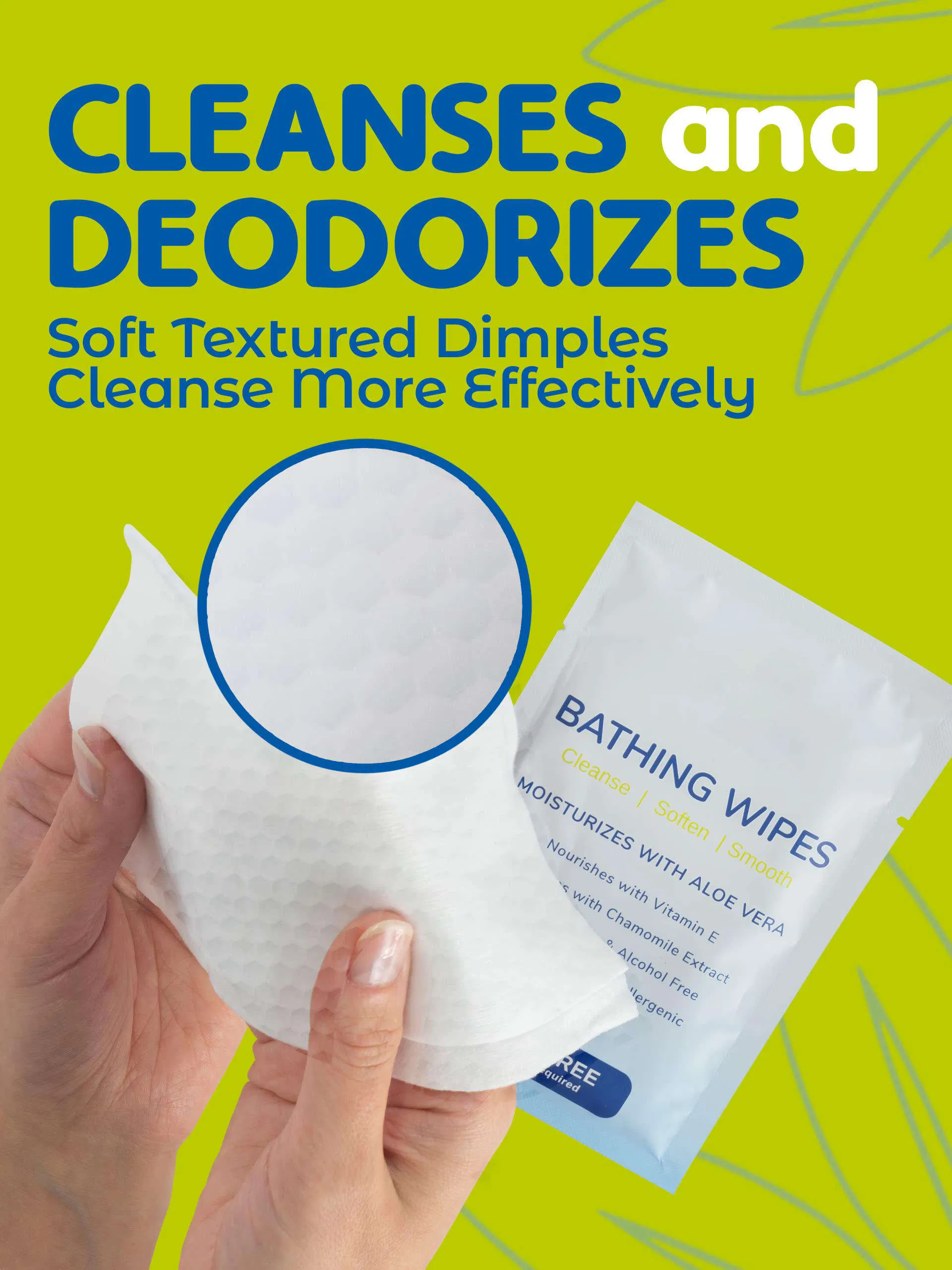 OEM Single Packed Body Cleansing Rinse Free Sponge Bath Back Wipes with Cleansing and Deodorizing Solution