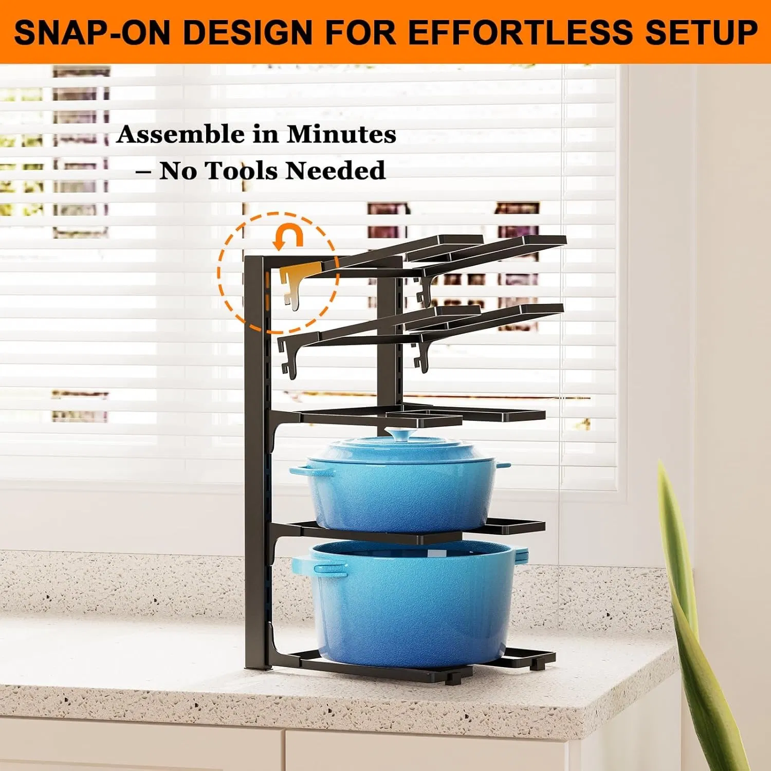 Space-Saving 8-Tier Pot and Pan Rack for Organized Kitchens