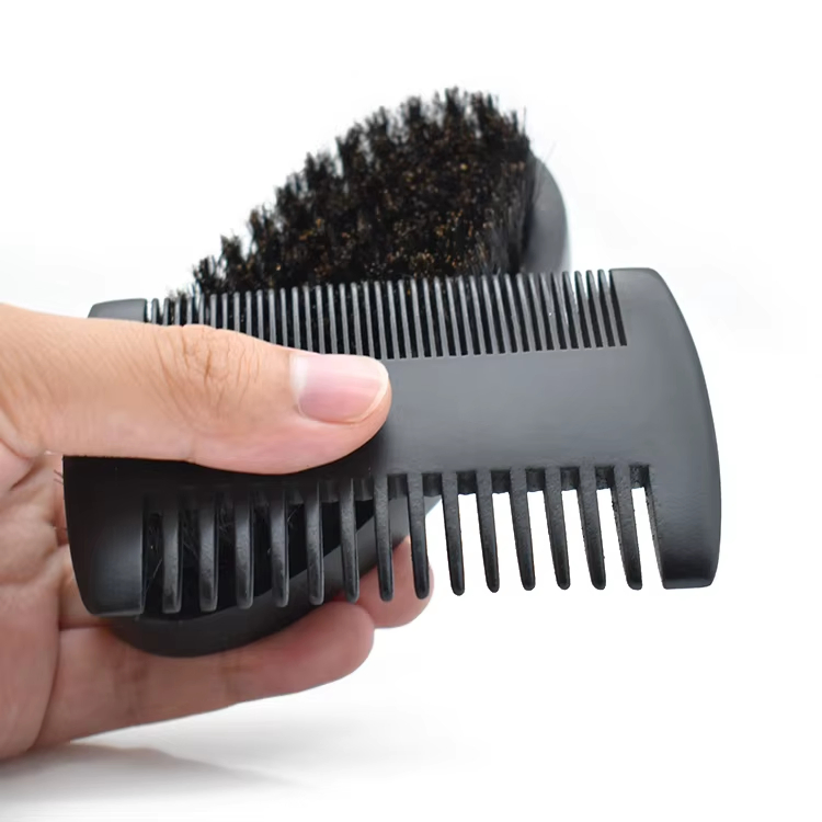 Private Label Custom Men Beard Grooming Kit Black Color Wooden Color Beard Comb Boar Bristle Hair Brush for Beard Care
