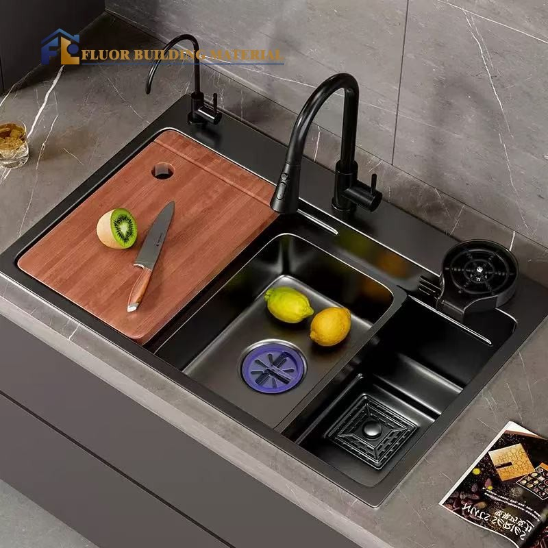 Waterfall Kitchen Bowl Flying Rain Nano Stainless Steel Smart Sink Black