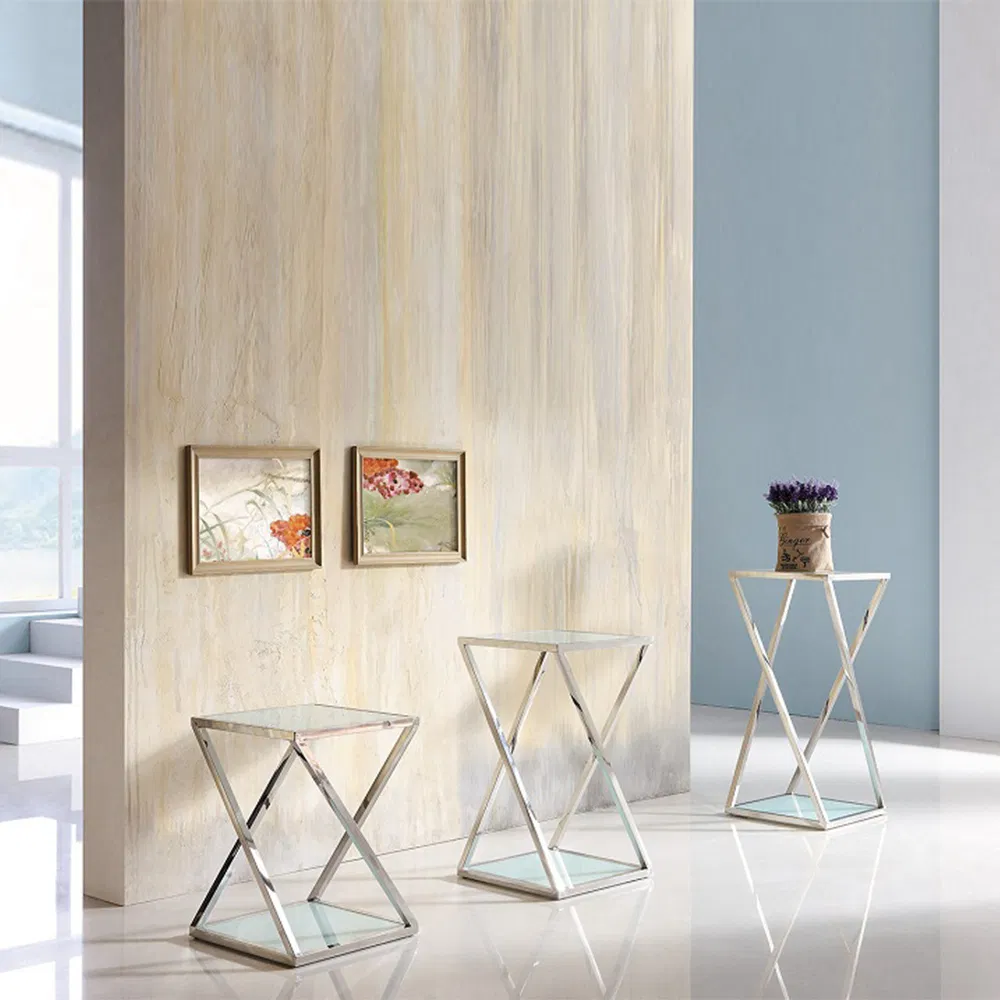 Simple Sunlink Standard Export Package Glass End Table Metal Flower Stand