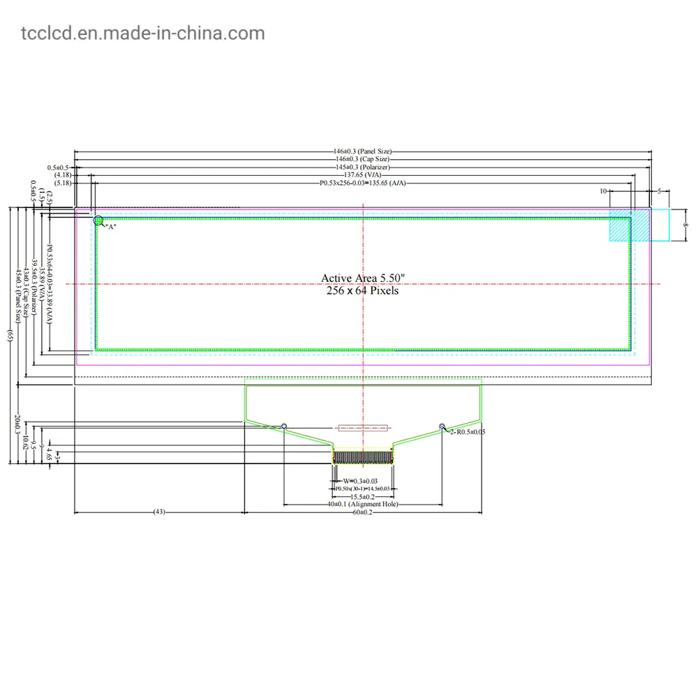 5.5 Inch 256X64 LCD Screen SSD1322 Driver 30 Pin OLED Yellow Green LCD Display