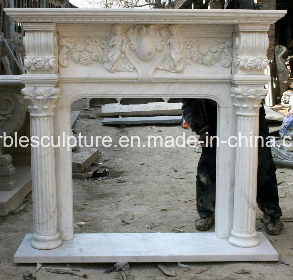 Western Style Indoor Pure White Natural Marble Fireplace (SY-MF373)