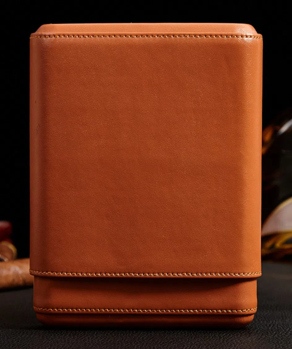 Portable 4/6 Pieces Cigars Genuine Leather Zip Cedar Humidor Cases