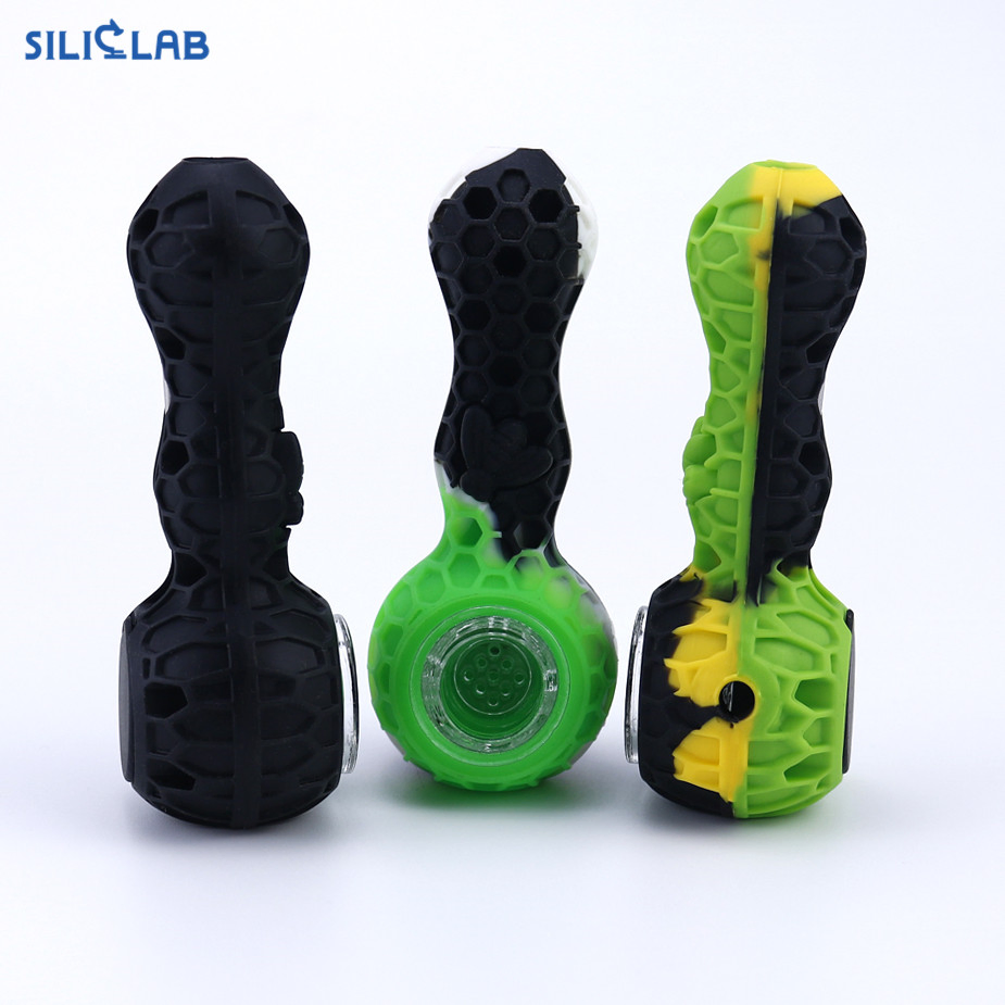 Wholesale Portable Smoking Pipes with a Bee Amazon Smoking Accessories Food Grade Silicone Tobacco Glass Pipes