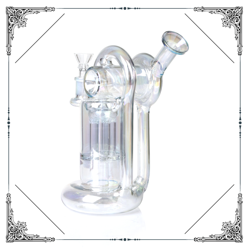 Phoenix Glass 9 Inches Holographic Rainbow Recycler Glass Hookah Smoking Water Pipe Oil DAB Rig Wholesale