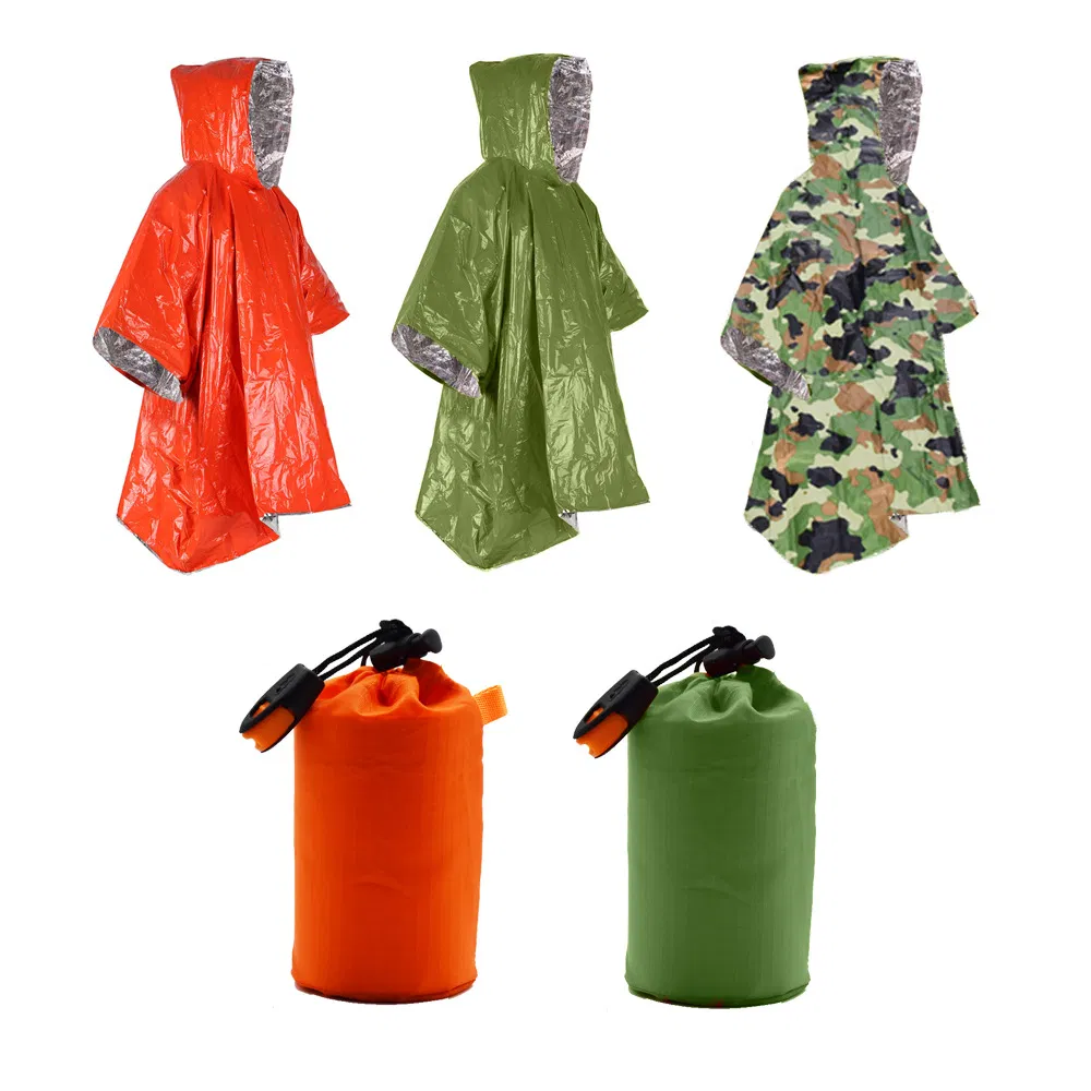 Emergency Poncho First-Aid Blanket Survival Gear Raincoat Aluminum Film Disposable Cold Insulation Waterproof Rainwear Bl19413