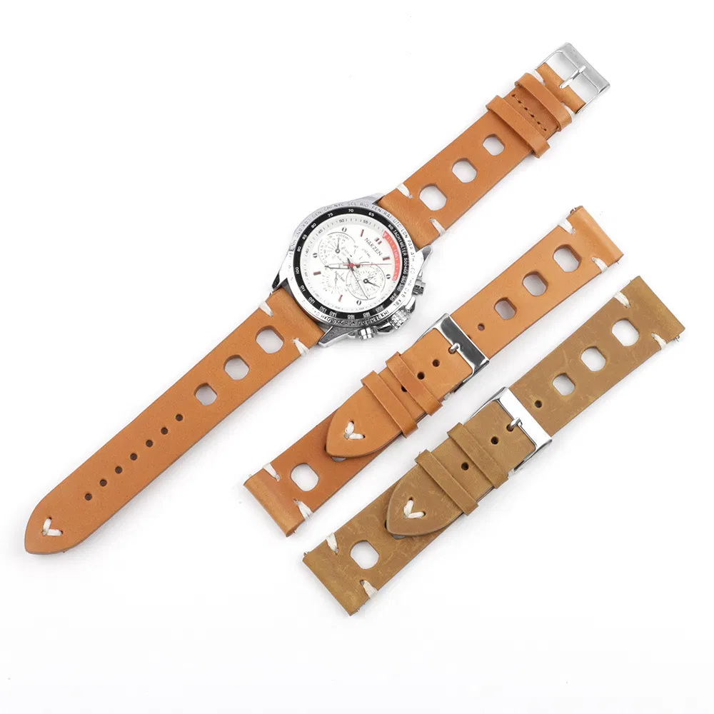 22mm New Arrival Holes Leather Watch Straps Breathability Leather Watch Bands