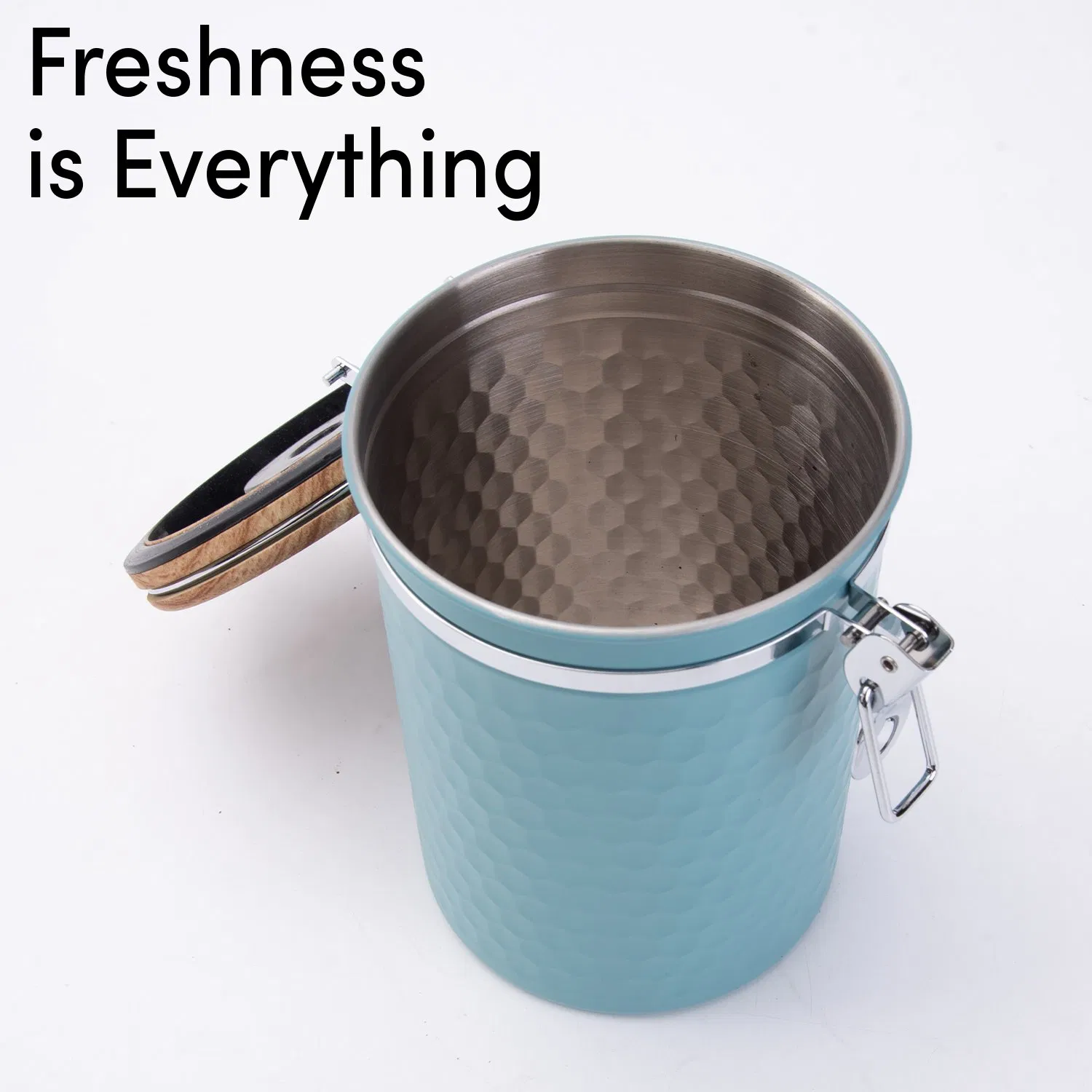 Vacuum Seal BPA Free Silicone 304 Stainless Steel Coffee Airtight Canister for Home Coffee Beans Tea Storage Blue