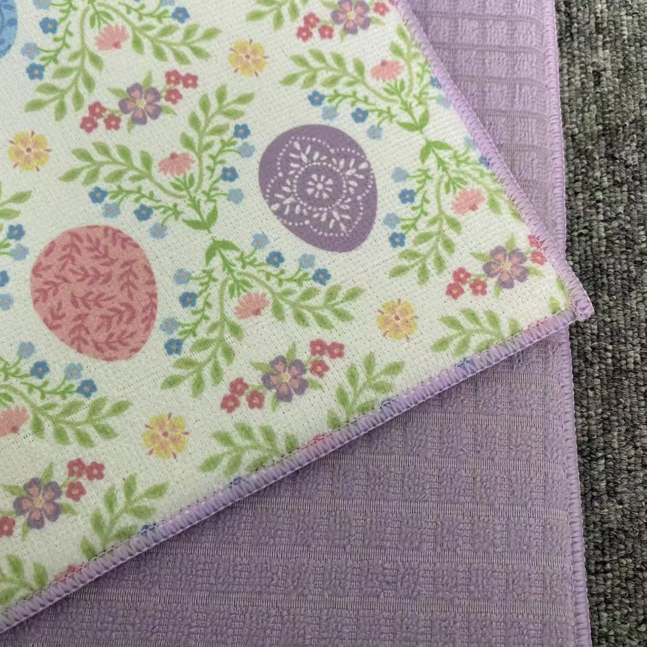 Dish Drying Mat - Highly Absorbent Microfiber Kitchen Counter Mat Ideal for Drying Dishes, Utensils, Pots and Pans Purple with Patterns