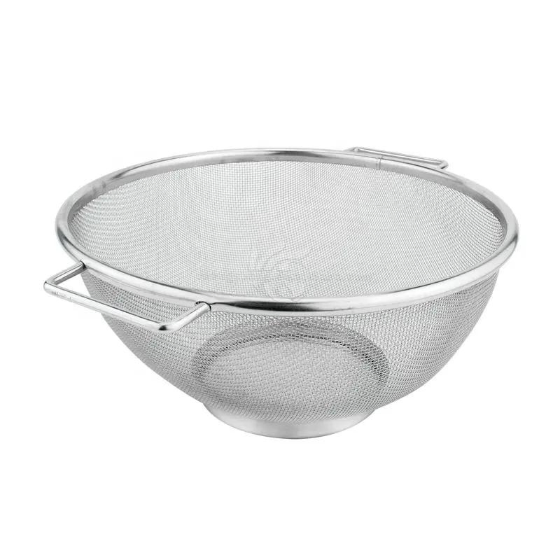 Stainless Steel Micro-Perforated Colander Professional Strainer with Heavy Duty Handles and Self-Draining Solid Ring Base