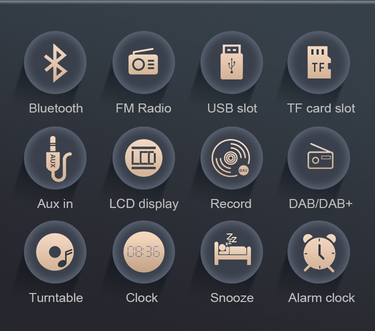 Ретро-проигрыватель винила с Bluetooth, FM-радио и часами