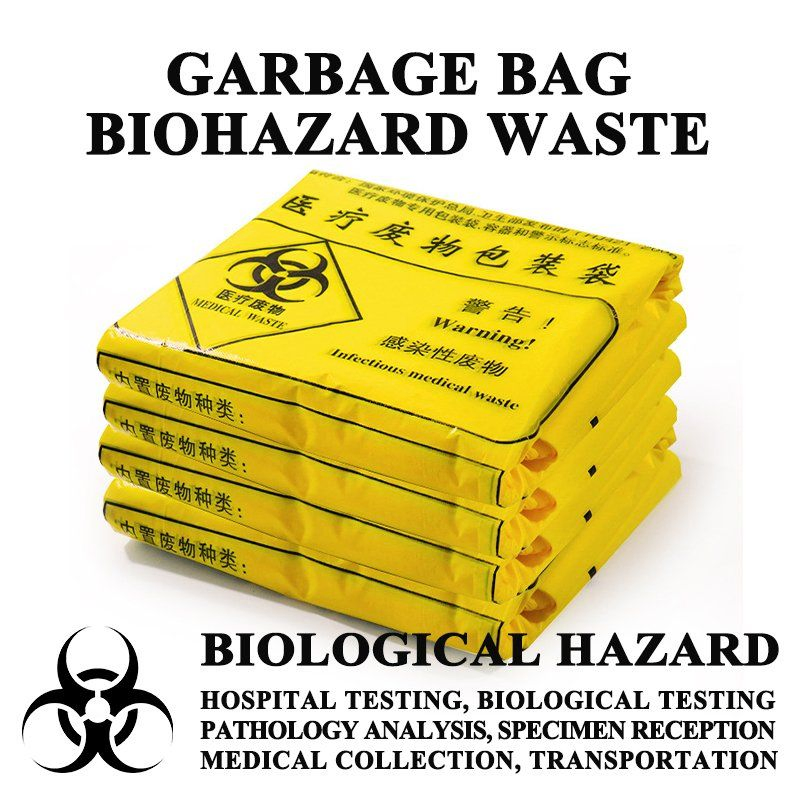 Heavy Duty Rubbish Disposable Plastic Collest Biohazard Garbage Bag Medical Waste Bags for Hospital Clinic School Medicine Packaging Packing