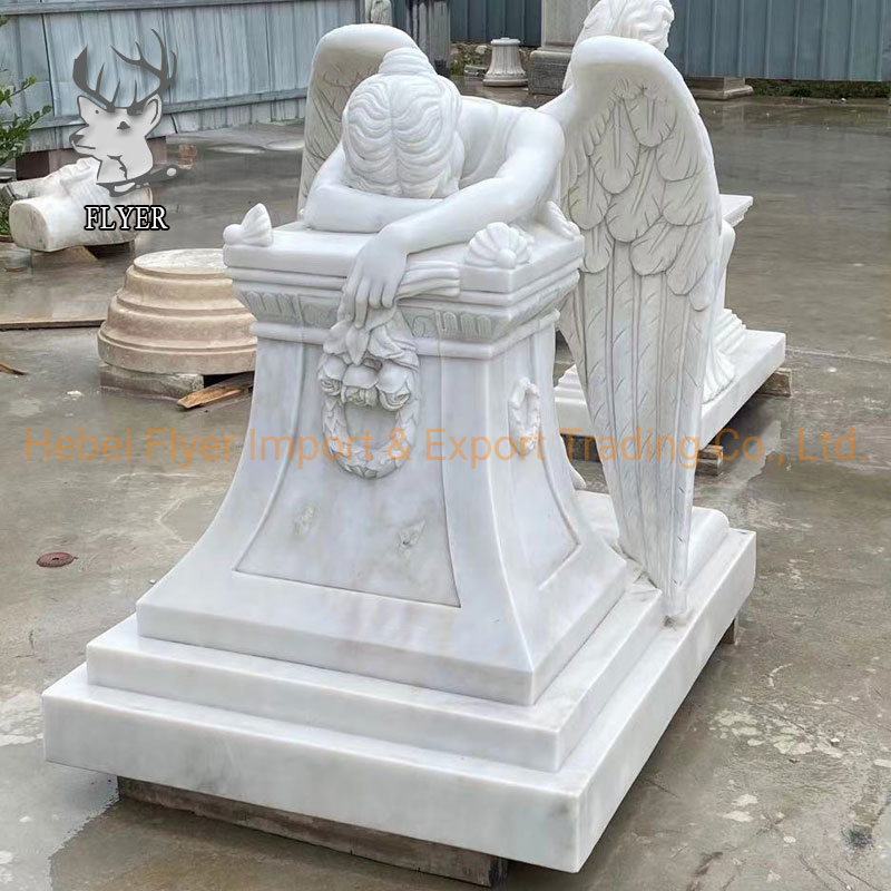 Wholesale Custom Stone Angel Headstone Hand-Carved White Marble Weeping Angel Tombstone for Sale