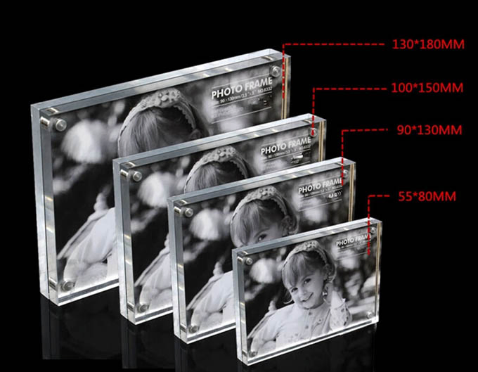 Custom Acrylic Photo Frame, Clear Freestanding Double Sided Frameless Magnetic Photo Frame