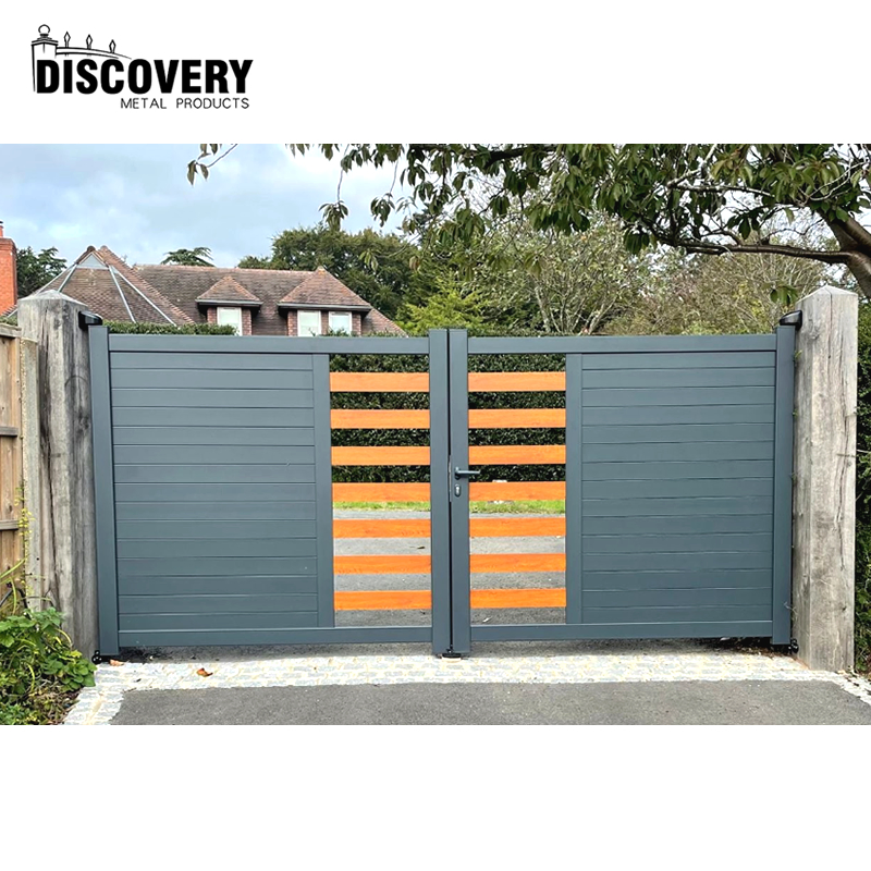 Customized Powder Coated Grey Black Horizontal Slats Garden Automatic Double Swing Driveway Sliding Entrance Aluminum Latest Main Gate Designs