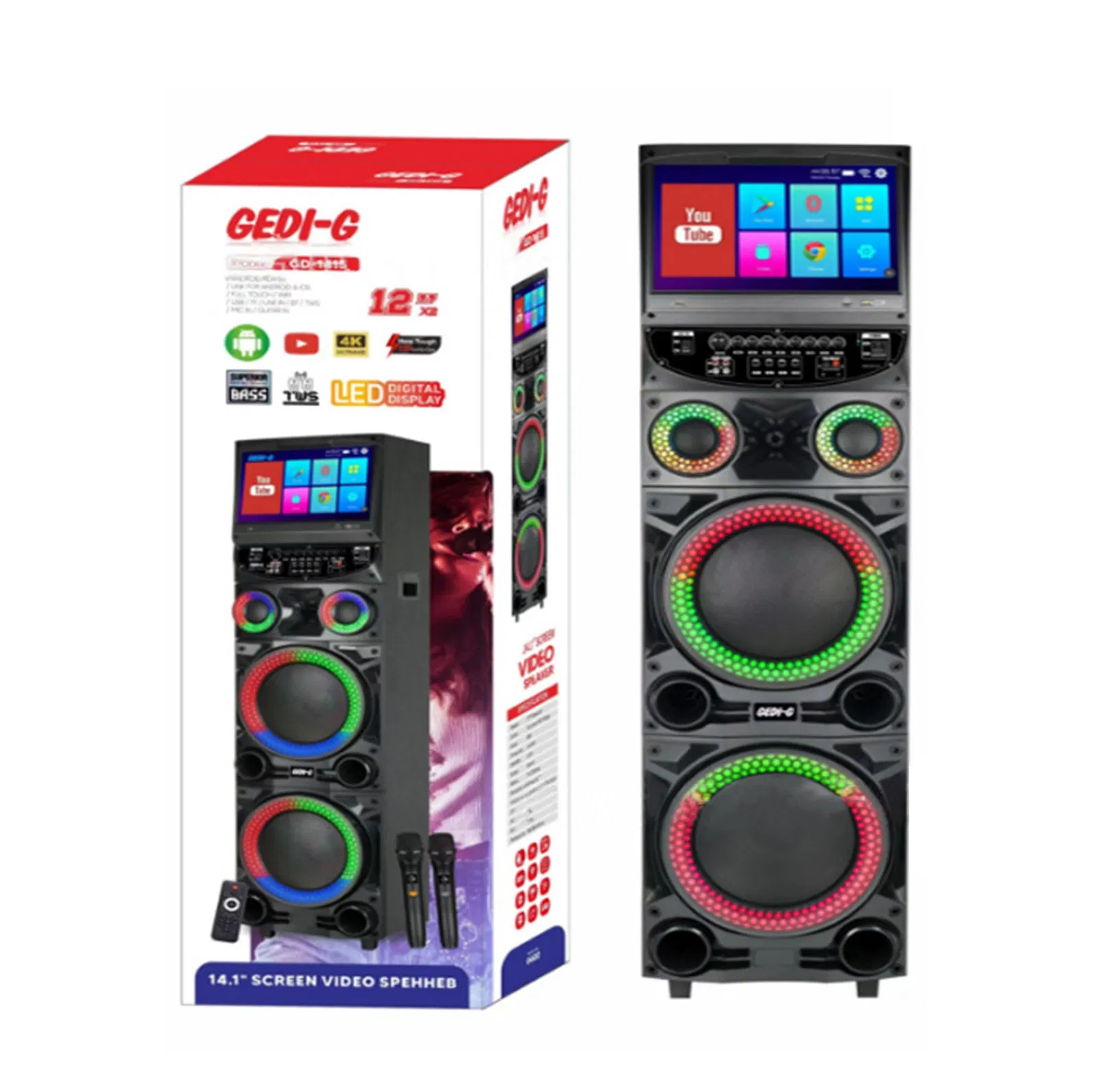 Портативная акустика 15.4" с караоке, Bluetooth и сабвуфером