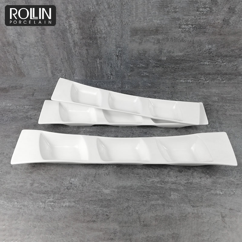 3 in 1 Divided Plate Rectangular Plate Porcelain Tableware