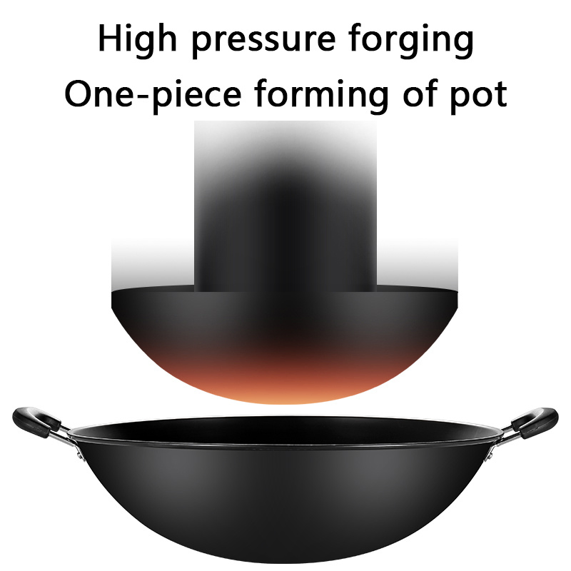 Вок с двумя ручками из нержавеющей стали, без покрытия