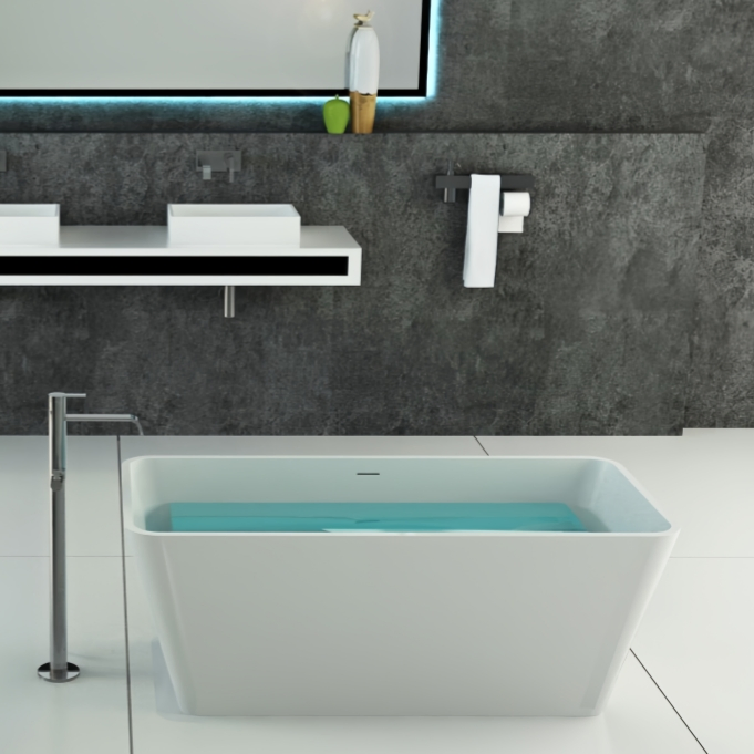 Shower Room Cast Stone Rectangle Matte White Freestanding Bathtub BS-8603