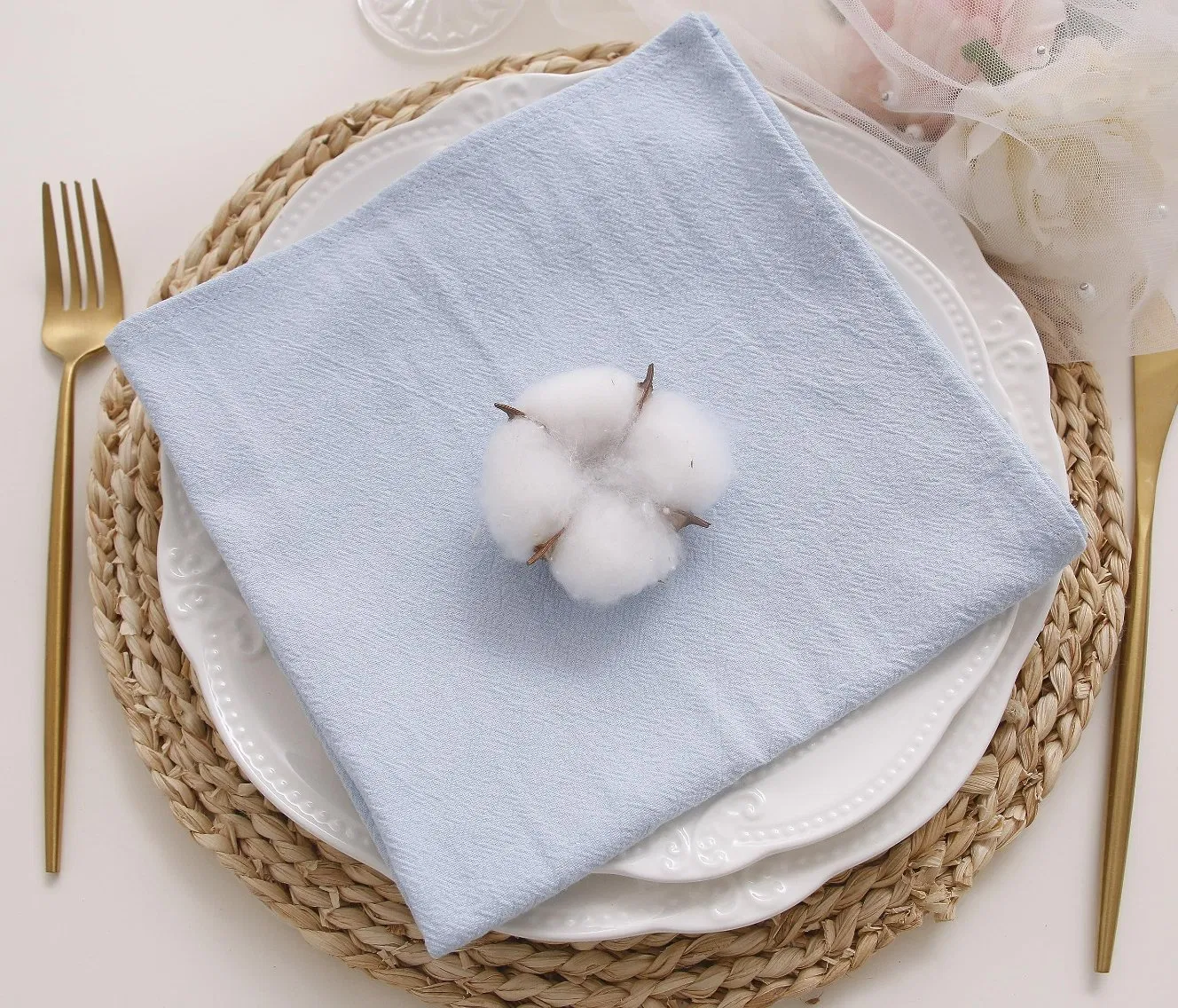 Sky Blue Color Washable Kitchen Napkins Cloth Fabric Restaurant Table Decor Custom Reusable Cotton Linen Tea Towel Linen Napkins