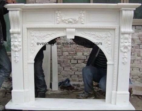 Natural Handcarving Stone Fireplace with White/Beige Marble