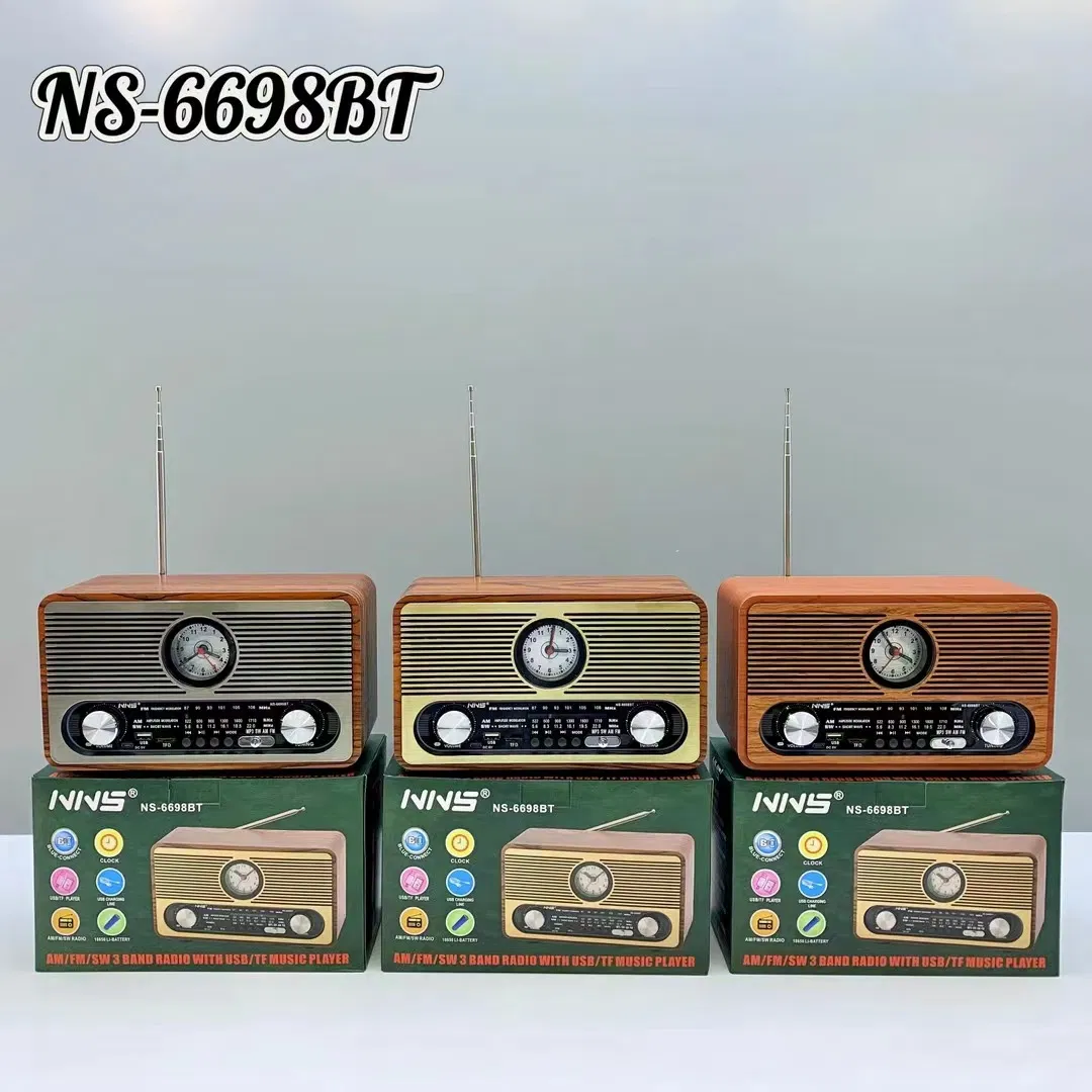 Радио NS-6698BT с Bluetooth и сабвуфером в деревянном корпусе