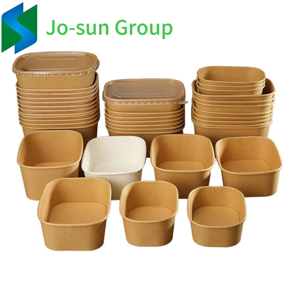 Free Sample Hot Sale Food Grade Disposable Takeaway Fast Food Container Kraft Paper Rectangular Bowl with Lid for Salad