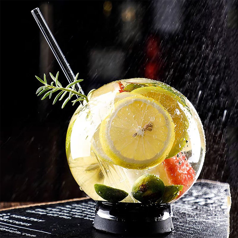 Bar Creative Lead Free Globe Design Cocktail Wine Glasses with Glass Straw for Wine Beer Bar Cocktail Juice
