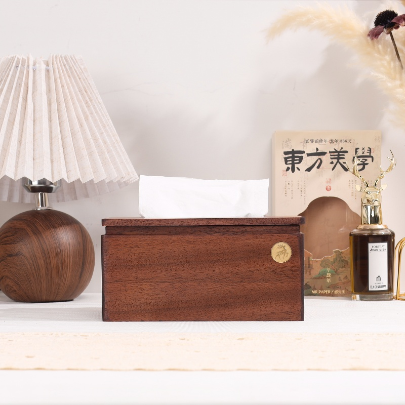 Natural Finish Wooden Box for Kitchen Tissue Paper and Toilet Roll Dispenser
