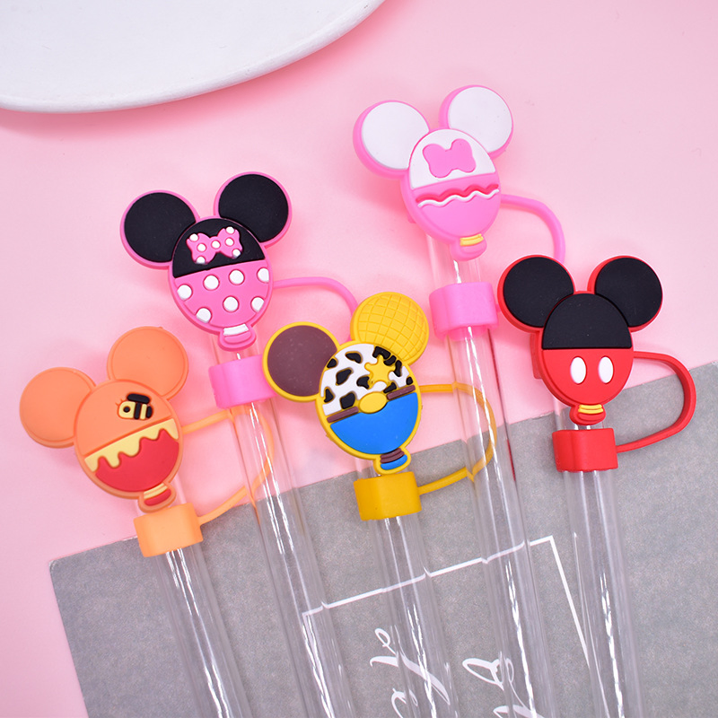 8/10m Cute Mickey Mouse Head Dust Plug Straw Cap Creative DIY Water Cup Straw Accessories in Stock for Cross-Border E-Commerce