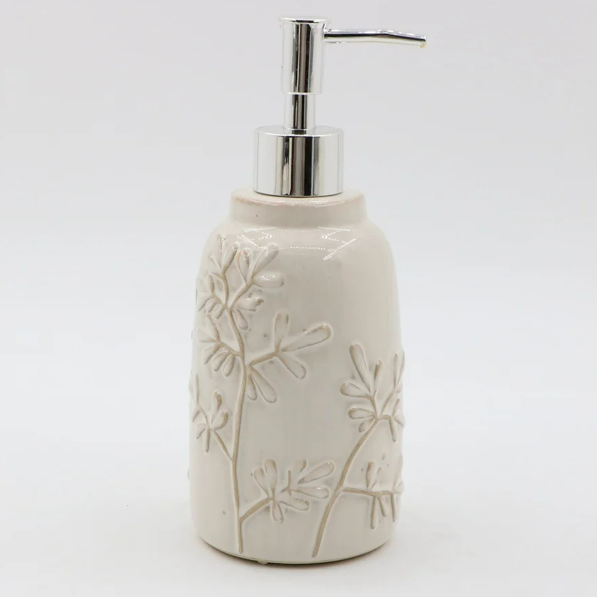Gold Luxury Soap Hand Wash Lotion Hotel Shampoo Dispenser Empty Diffuser Bottle Simple Style White Pattern Ceramic Bathroom Set