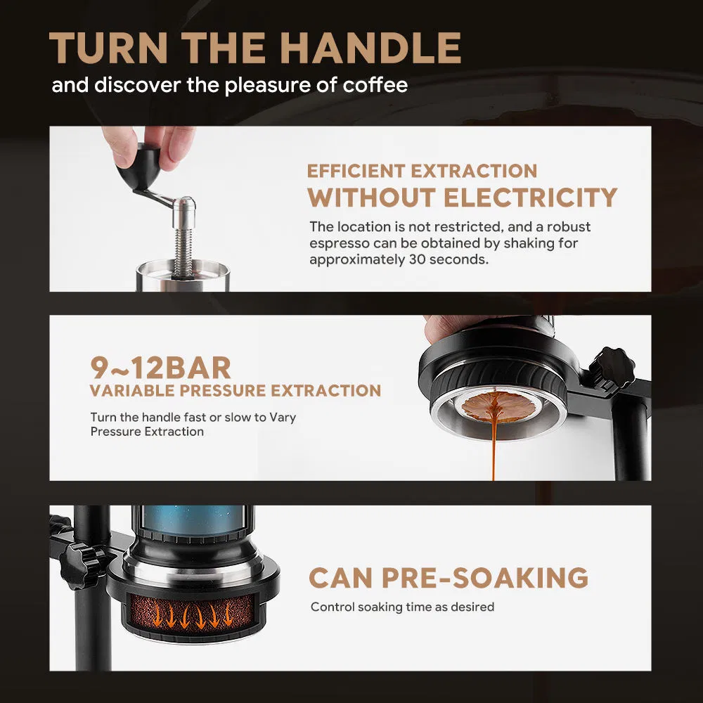 Manual Espresso Coffee Single Coffee Brewer 9~12 Bar Variable Pressure Extraction