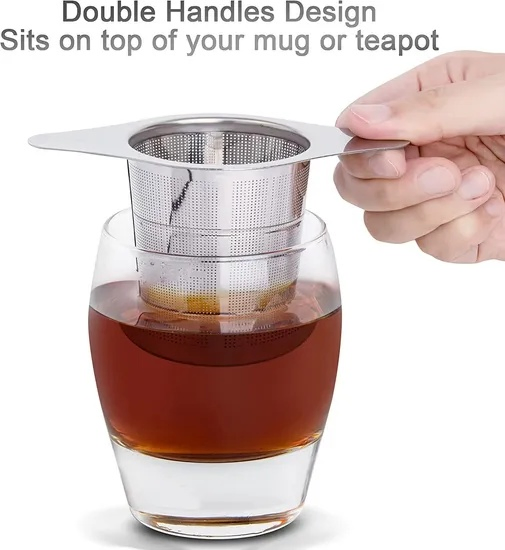 Custom Logo Food Grade Double Handle Loose Leaf Brewing Basket Tea Strainer