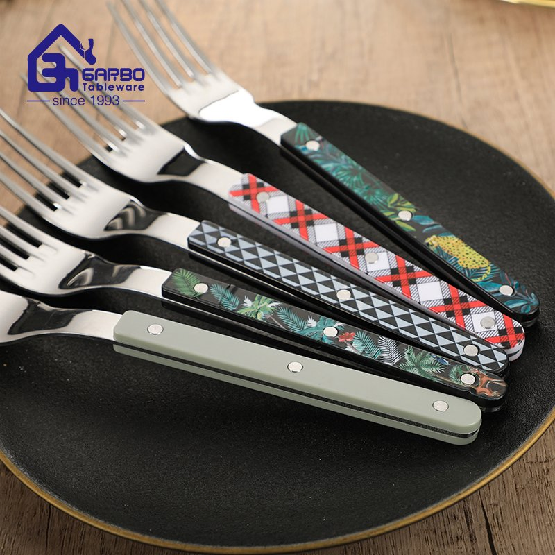 Plastic Printed Pattern Design Handle Dinner Fork for Home