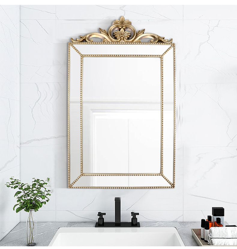 European Luxury Gold Frame Wall Hanging Glass Mirror Home Furniture Decoration Mirror Bathroom Vanity Makeup Mirror