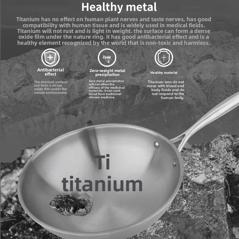China Factory Antibacterial Durable Non-Stick Multi-Layer Pure Titanium Frying Pan