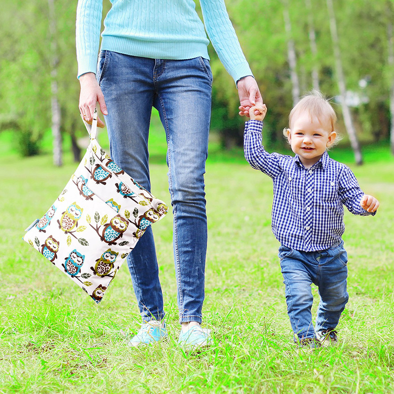 Double-Zipper Spliced Diaper Bag, Portable Hand-Held Diaper Bag for Travel, Dry-Wet Separated Waterproof Bag
